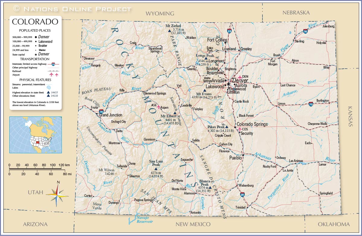 Map of the State of Colorado, USA - Nations Online Project