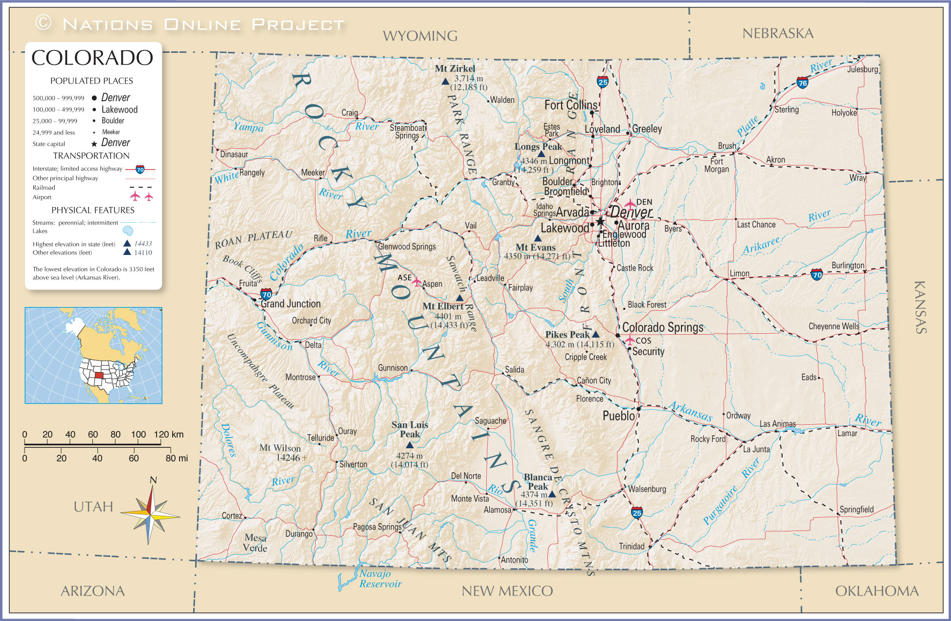colorado state map with cities and towns Map Of The State Of Colorado Usa Nations Online Project colorado state map with cities and towns