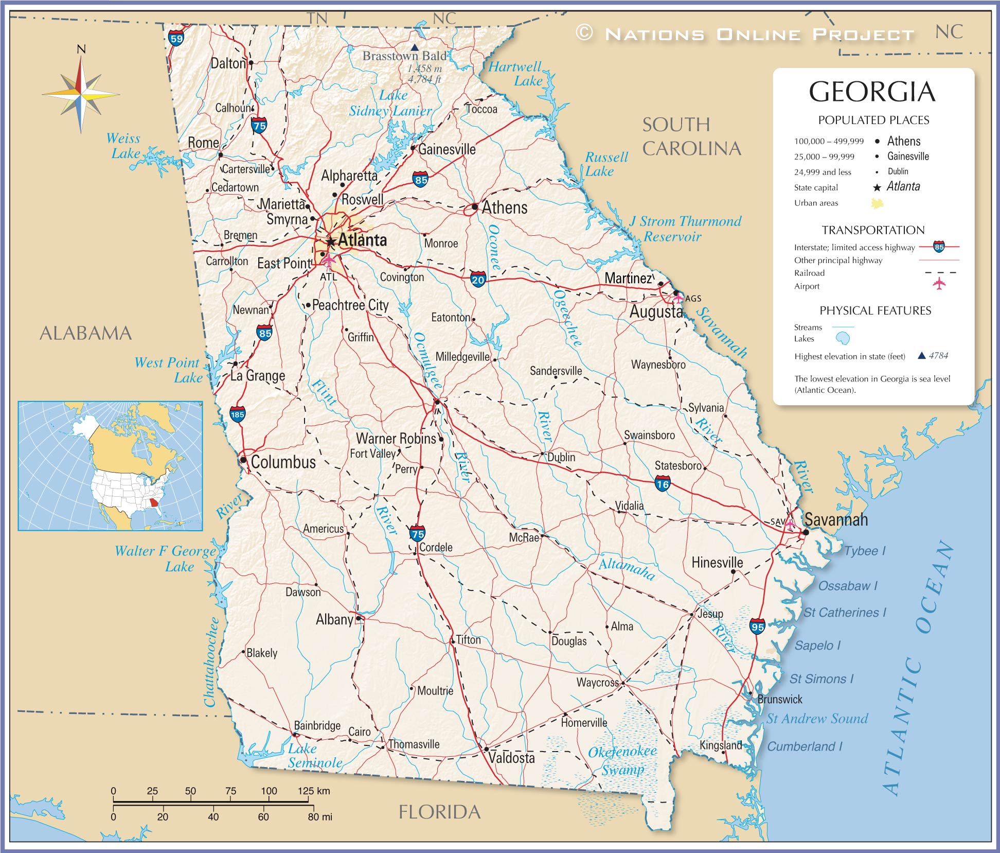 map of florida and georgia border Map Of The State Of Georgia Usa Nations Online Project map of florida and georgia border