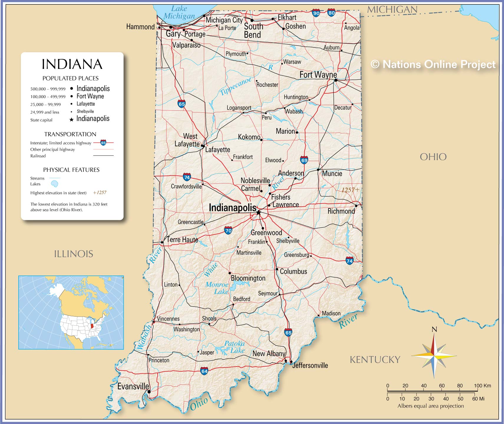 indiana on a map of the us Map Of The State Of Indiana Usa Nations Online Project indiana on a map of the us