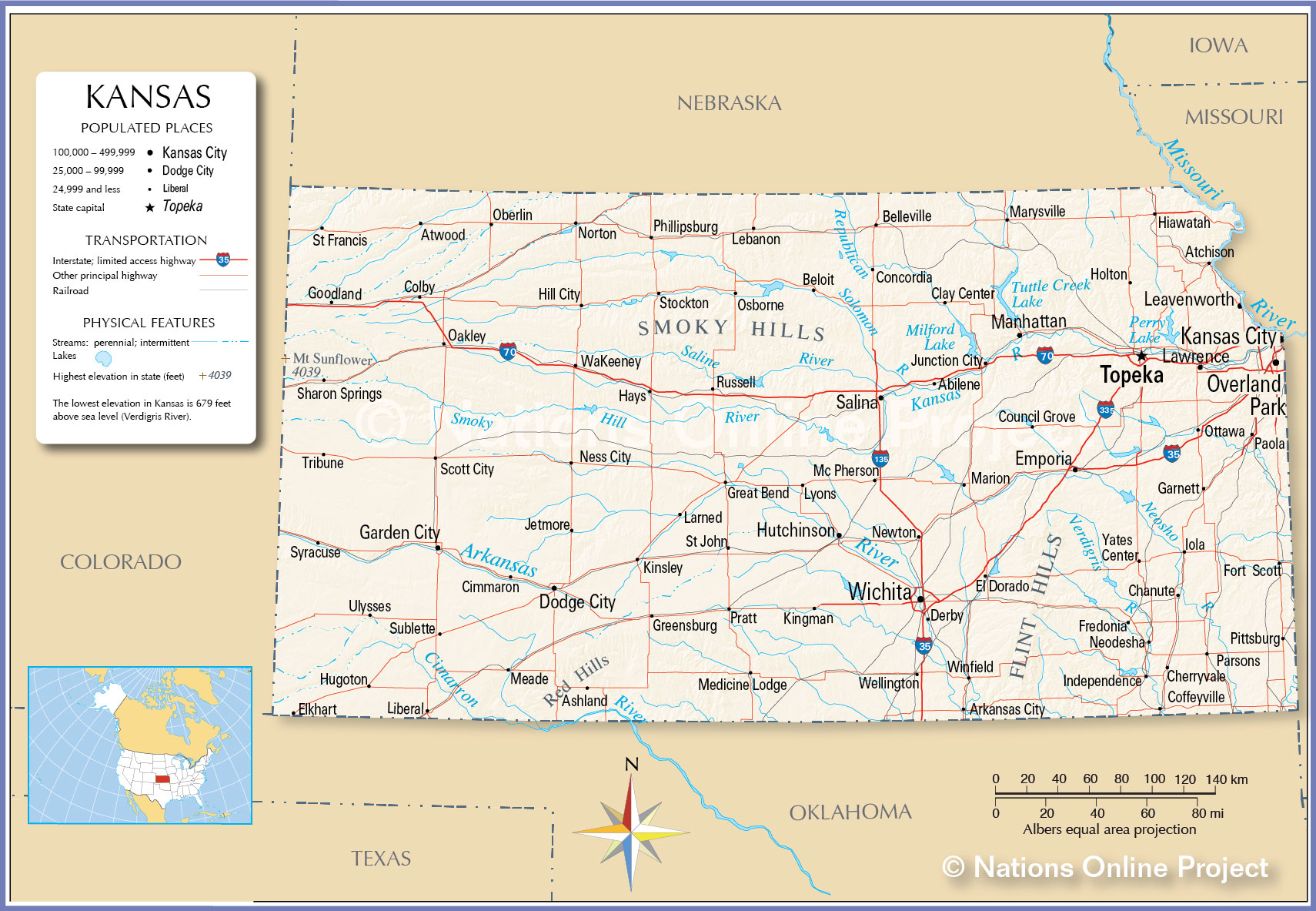 Large Detailed Road Map Of Kansas