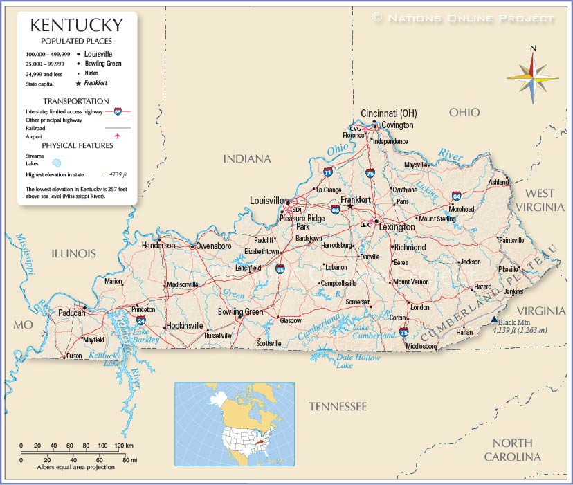 Map of the State of Kentucky, USA - Nations Online Project