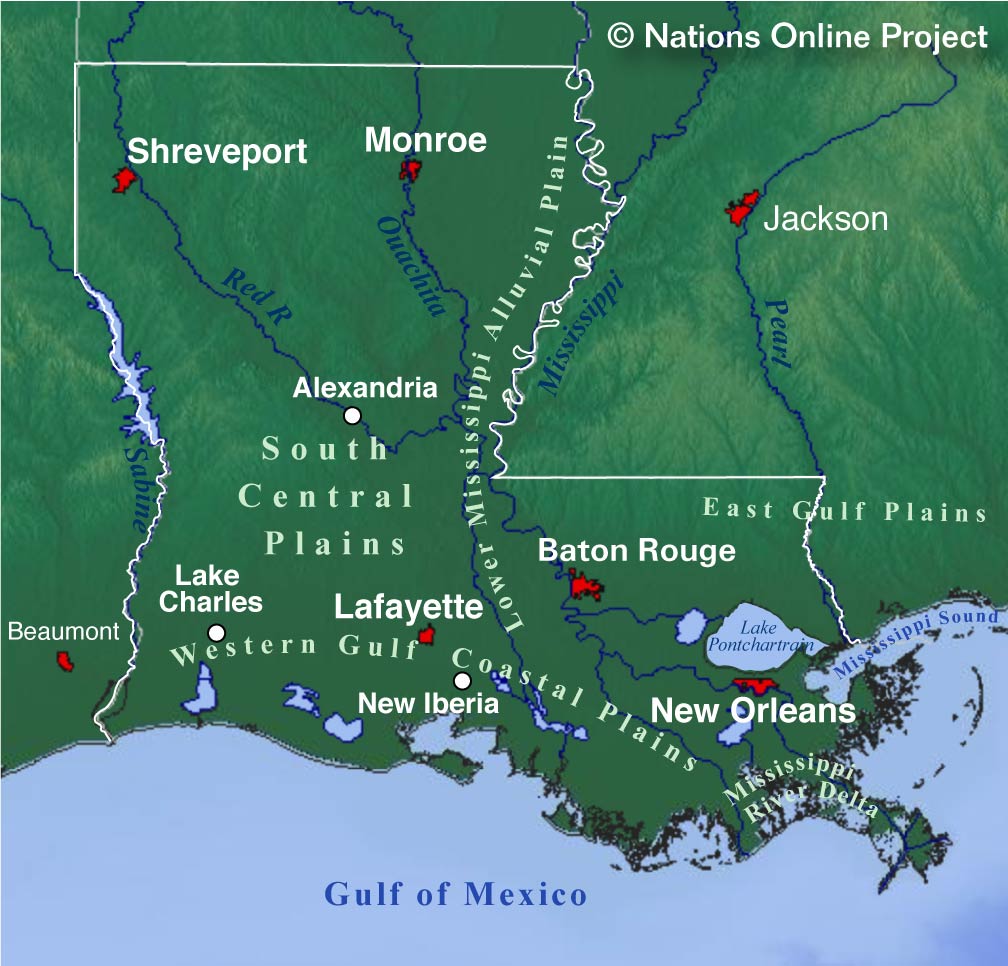 show me a map of louisiana Map Of The State Of Louisiana Usa Nations Online Project