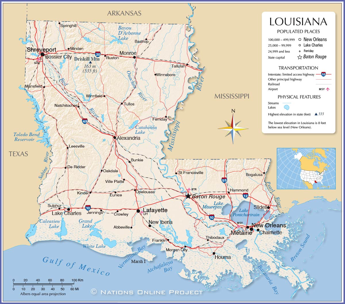 Map of the State of Louisiana, USA - Nations Online Project