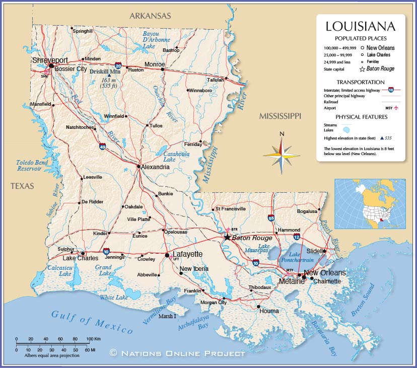 Map Of The State Of Louisiana, Usa - Nations Online Project