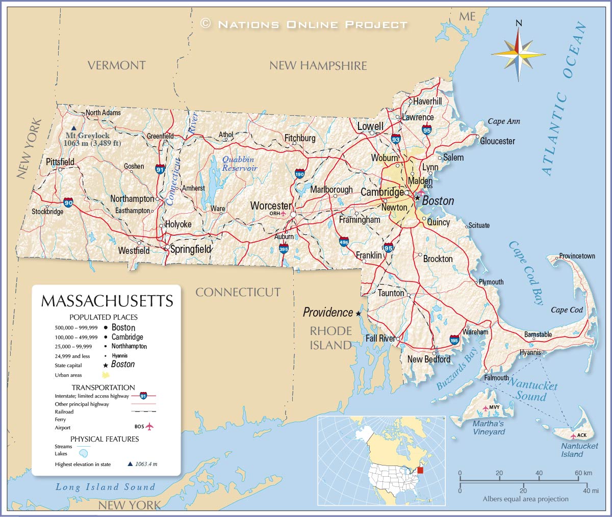 Map of the Commonwealth of Massachusetts, USA - Nations Online Project