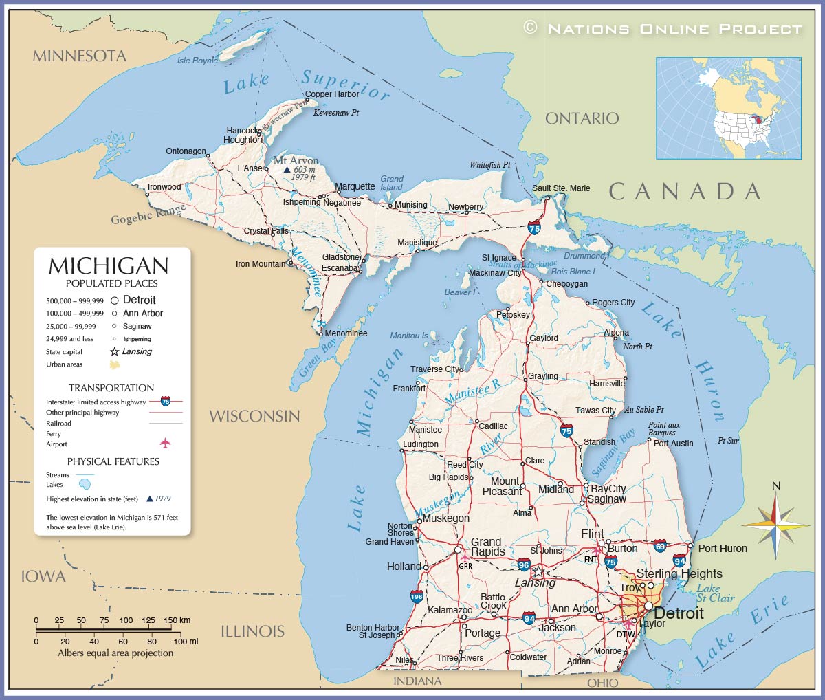 Map of the State of Michigan, USA - Nations Online Project