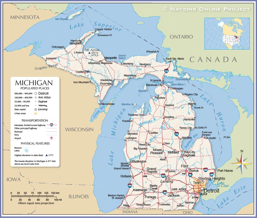 Map of the State of Michigan, USA - Nations Online Project