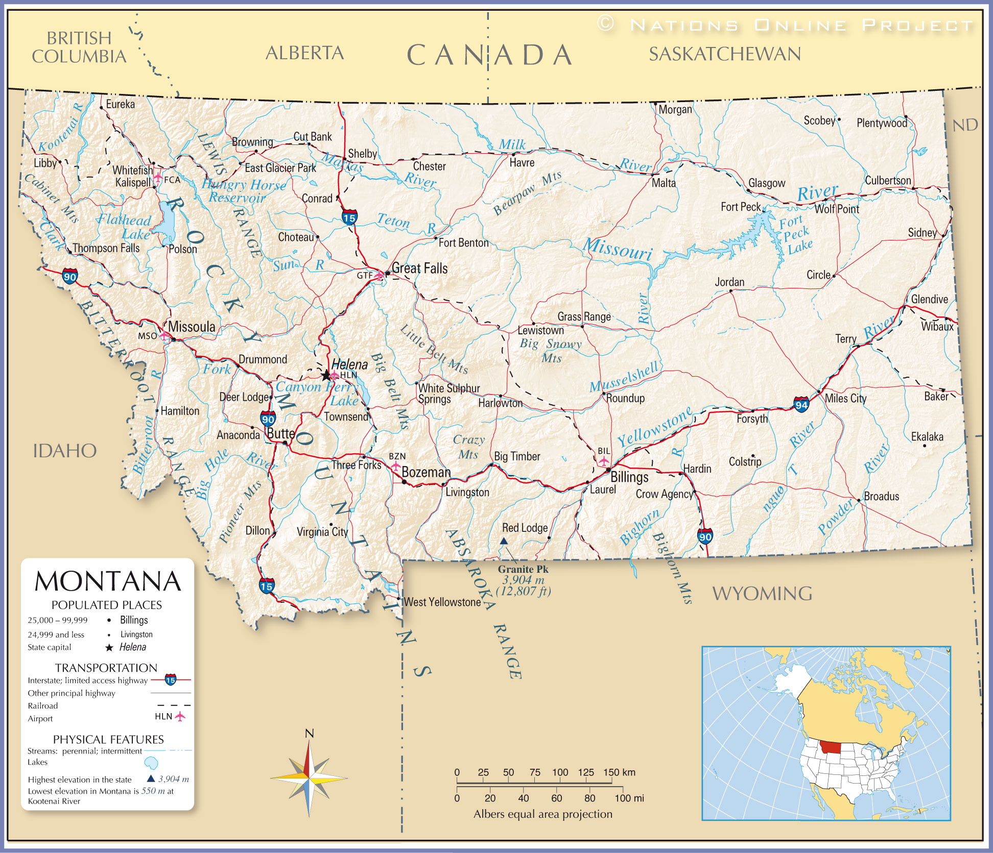 Reference Maps of Montana, USA - Nations Online Project