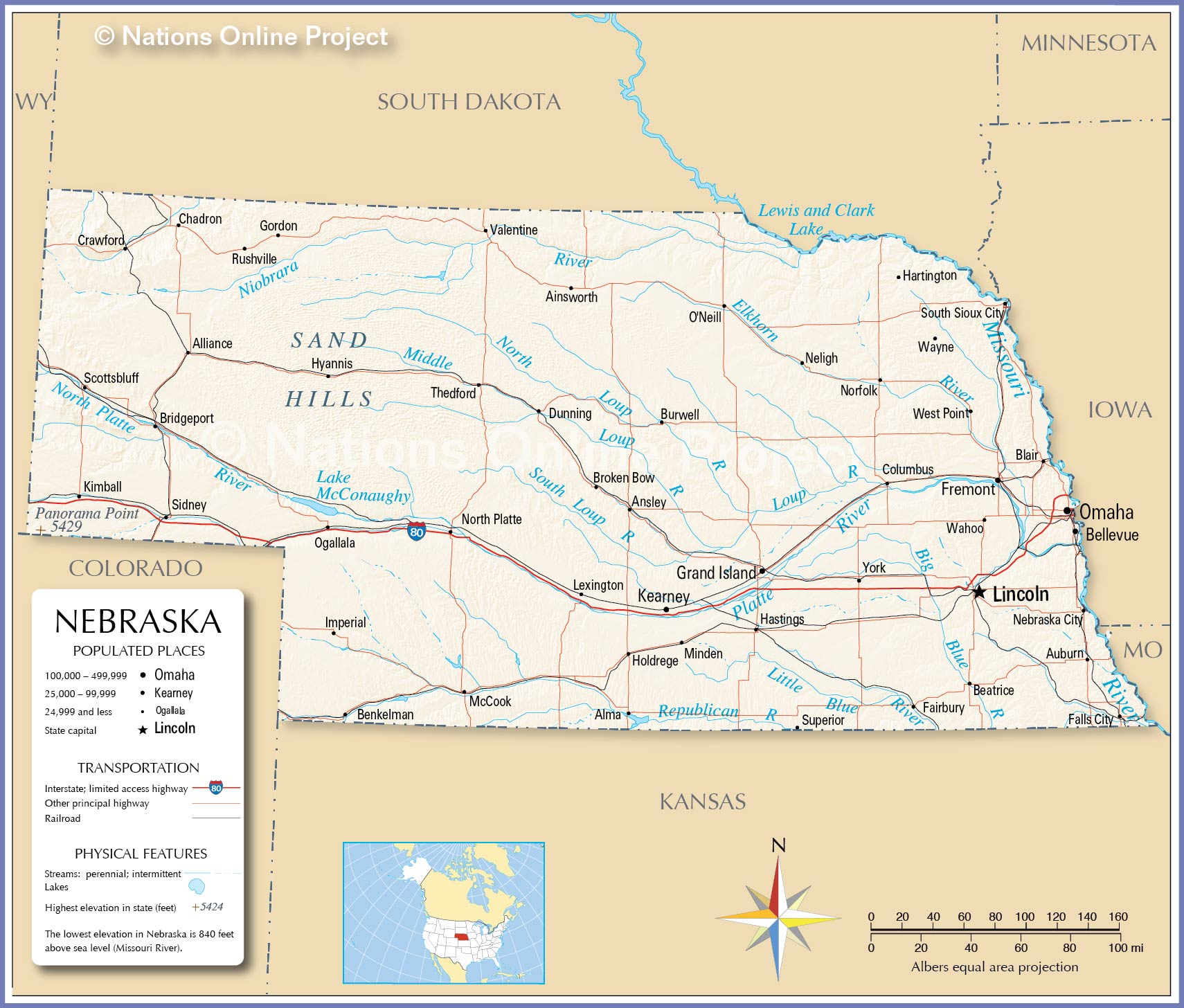 Map of the State of Nebraska, USA - Nations Online Project
