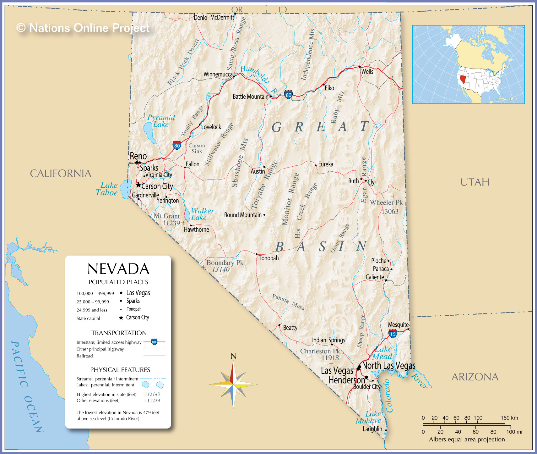 Map of Nevada State, USA Nations Online