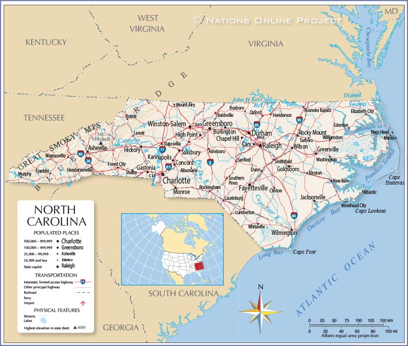 Map of the State of North Carolina, USA - Nations Online Project