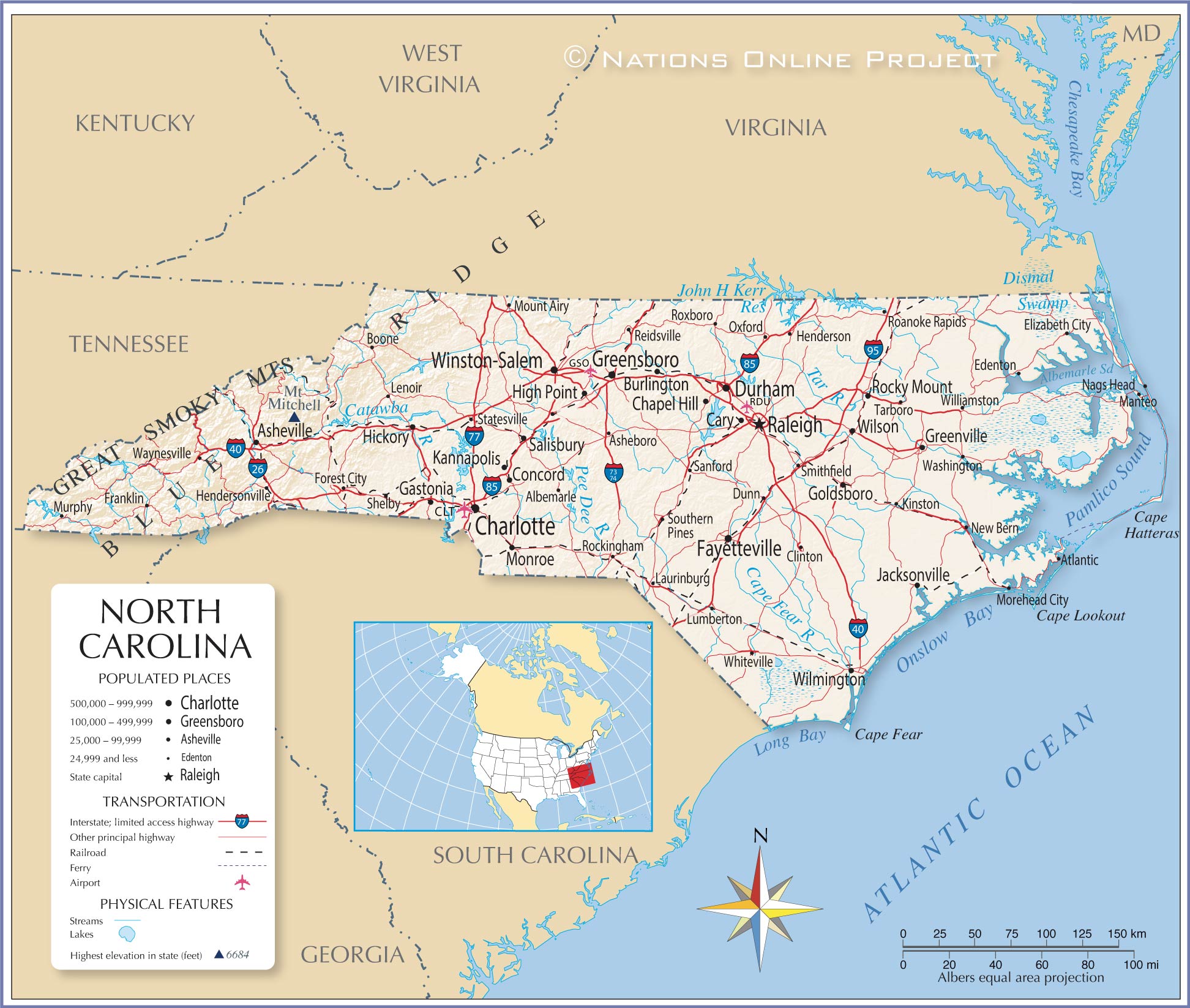 state map of north carolina Map Of The State Of North Carolina Usa Nations Online Project state map of north carolina