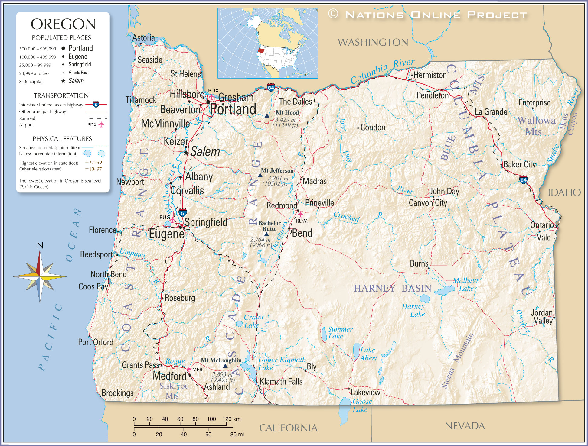 Reference Maps of Oregon, USA - Nations Online Project