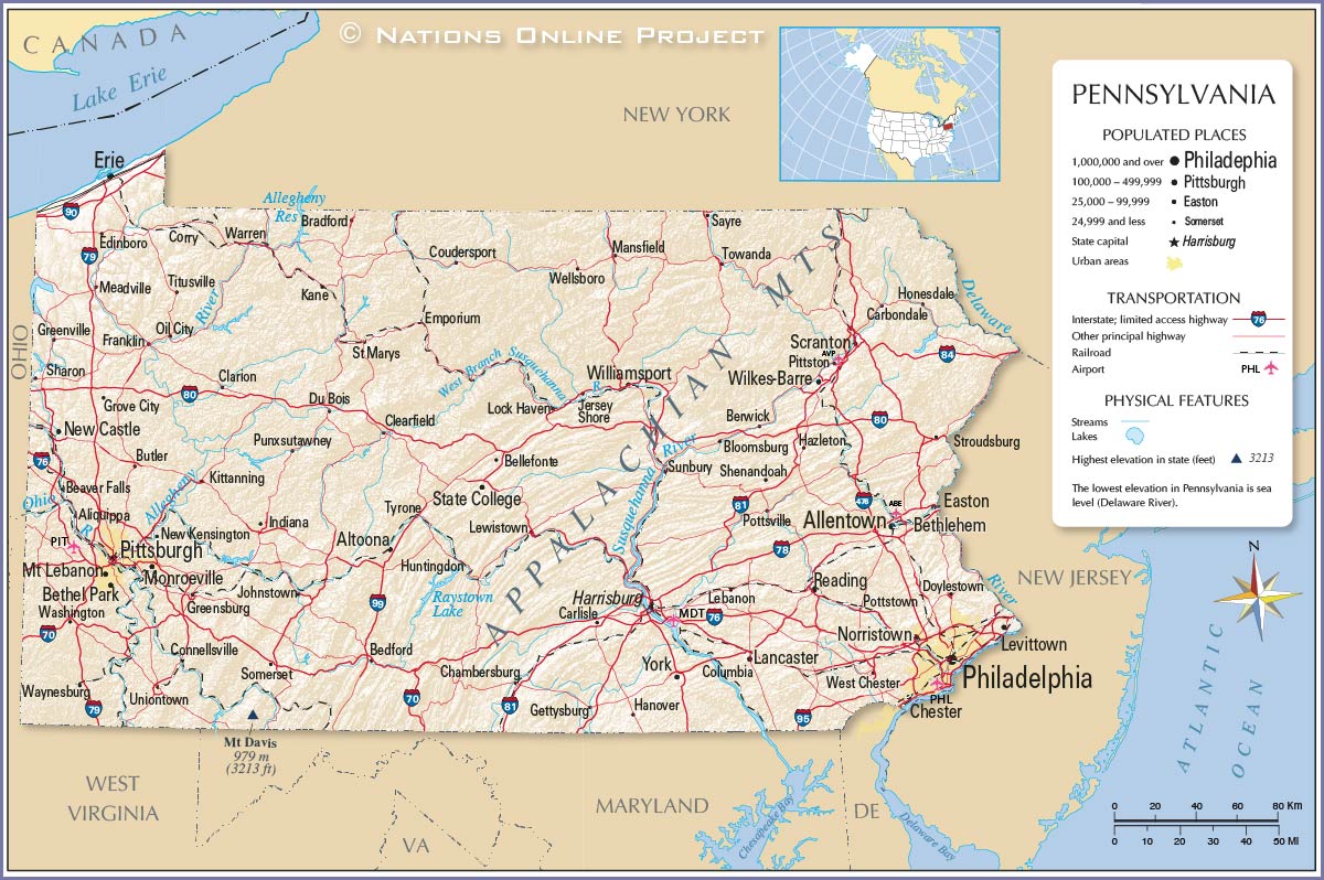 Map of the State of Pennsylvania, USA - Nations Online Project