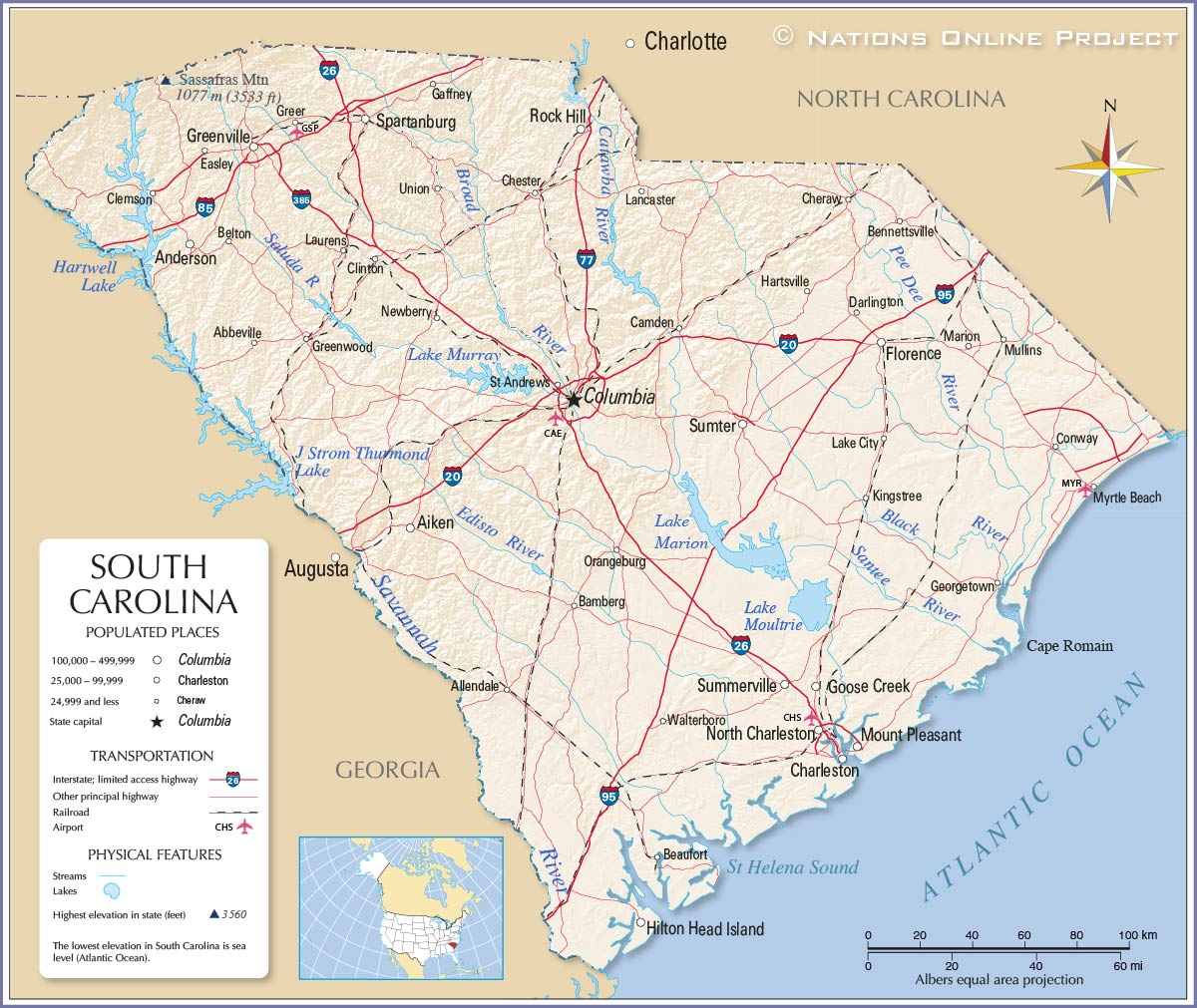 Map of the State of South Carolina, USA - Nations Online Project