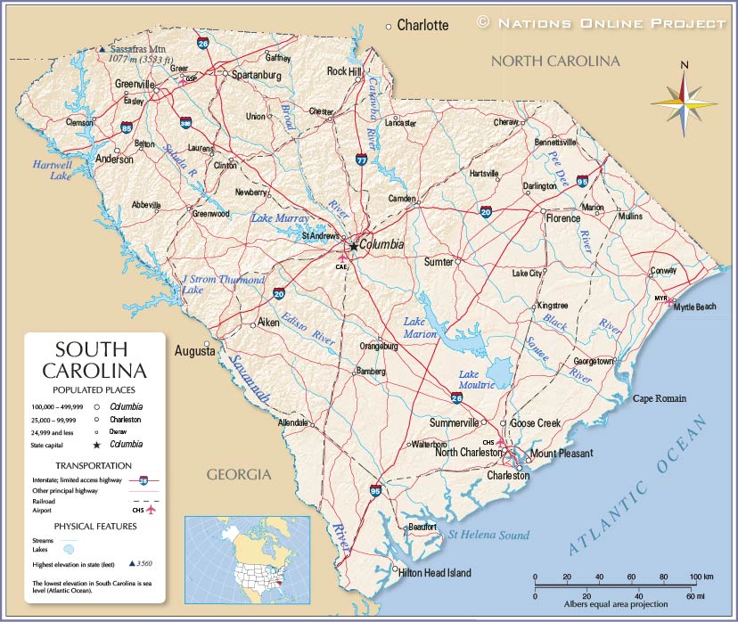 Map of the State of South Carolina, USA - Nations Online Project