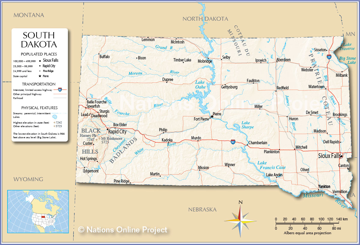 Map Of South Dakota And Surrounding States Map Of The State Of South Dakota, Usa - Nations Online Project