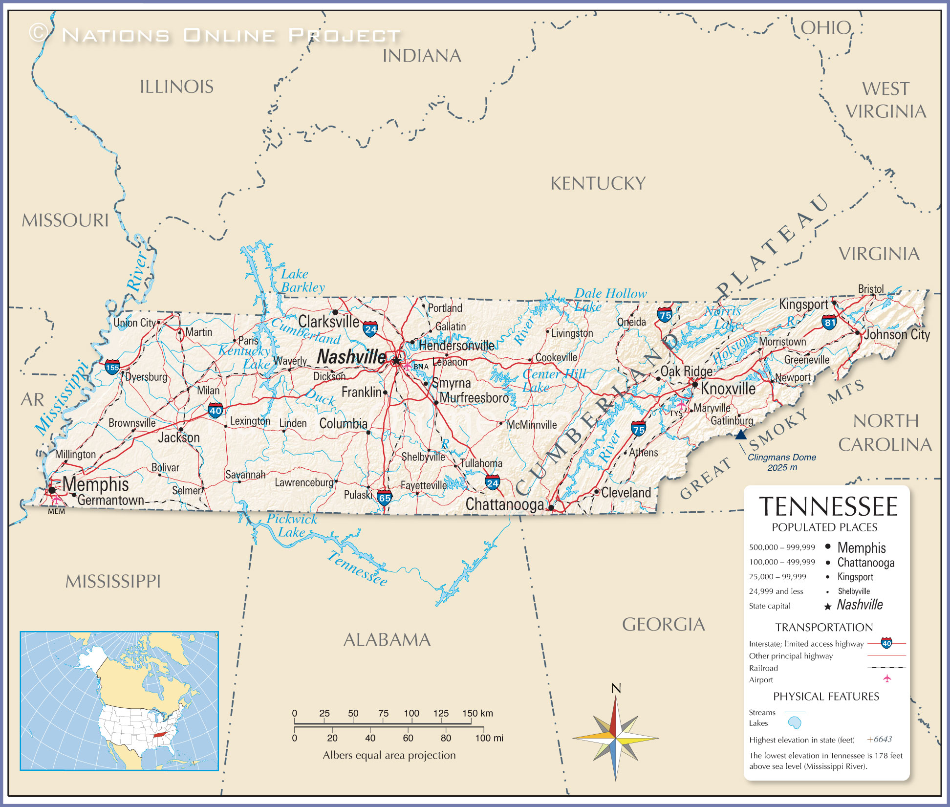 time zone map of tennessee Map Of The State Of Tennessee Usa Nations Online Project time zone map of tennessee