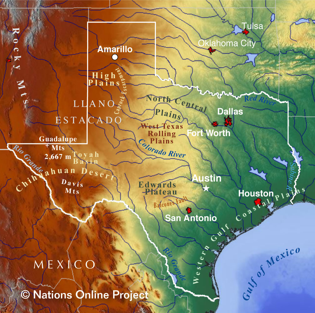 Topographical Map Of Texas With Cities - United States Map