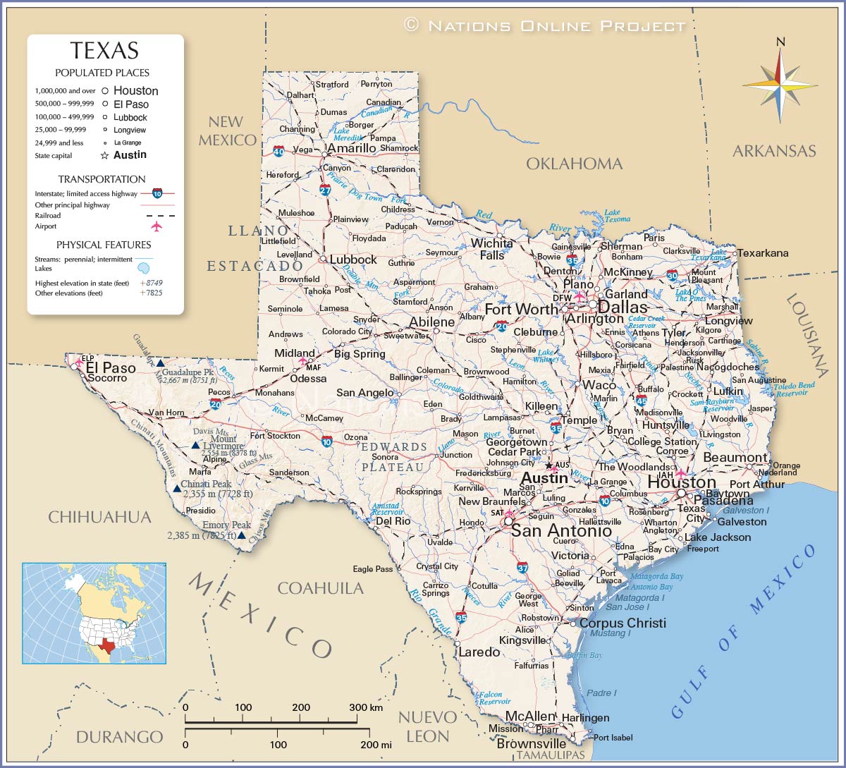 Map Of Texas State, Usa - Nations Online Project