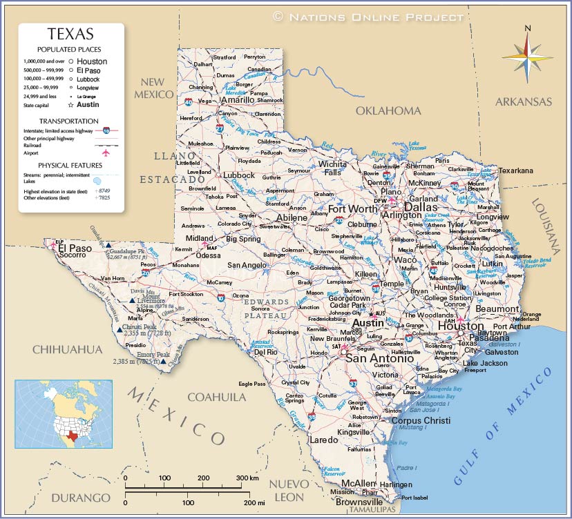 Map of Texas State, USA - Nations Online Project