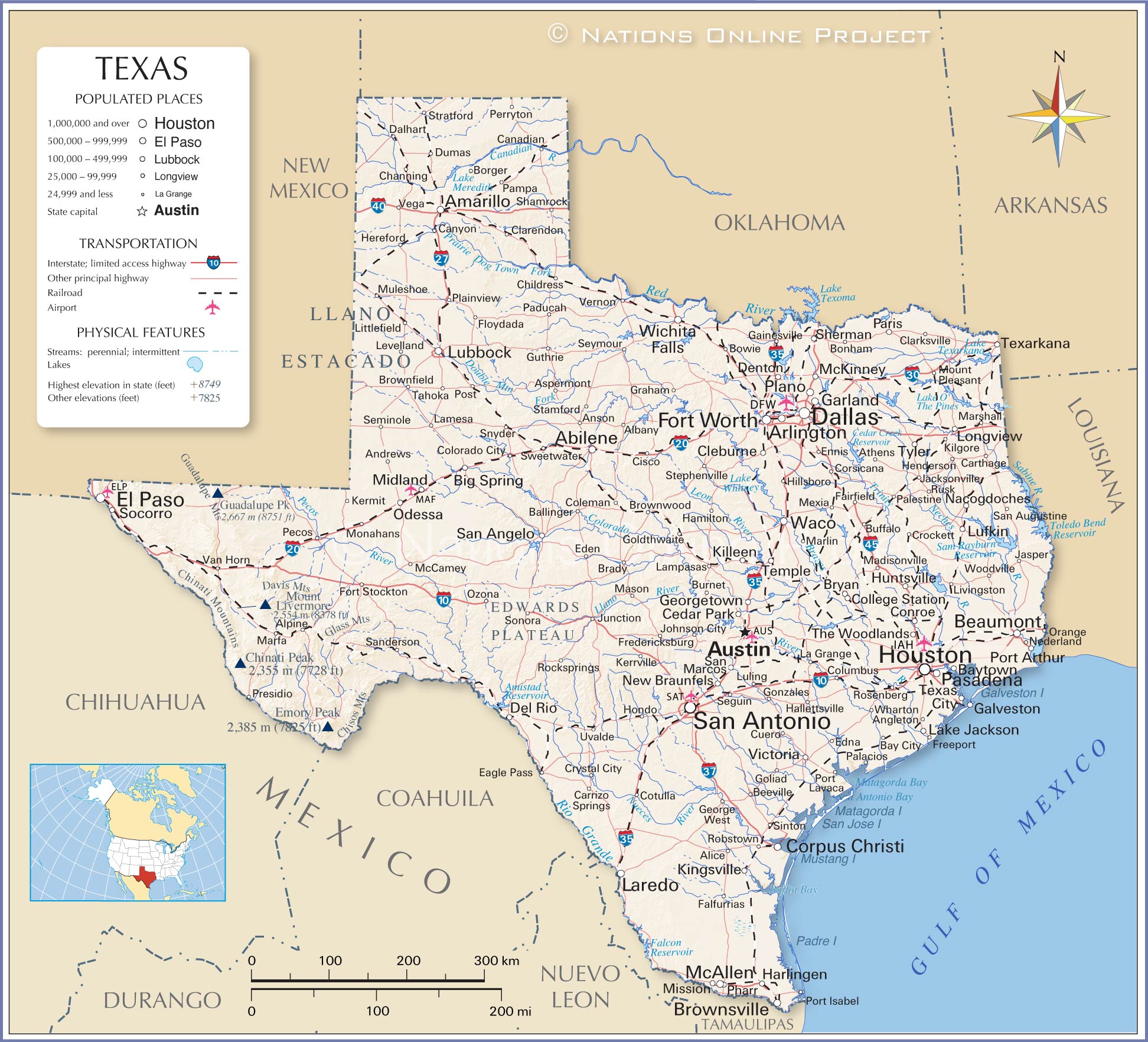 Map of Texas State, USA Nations Online Project