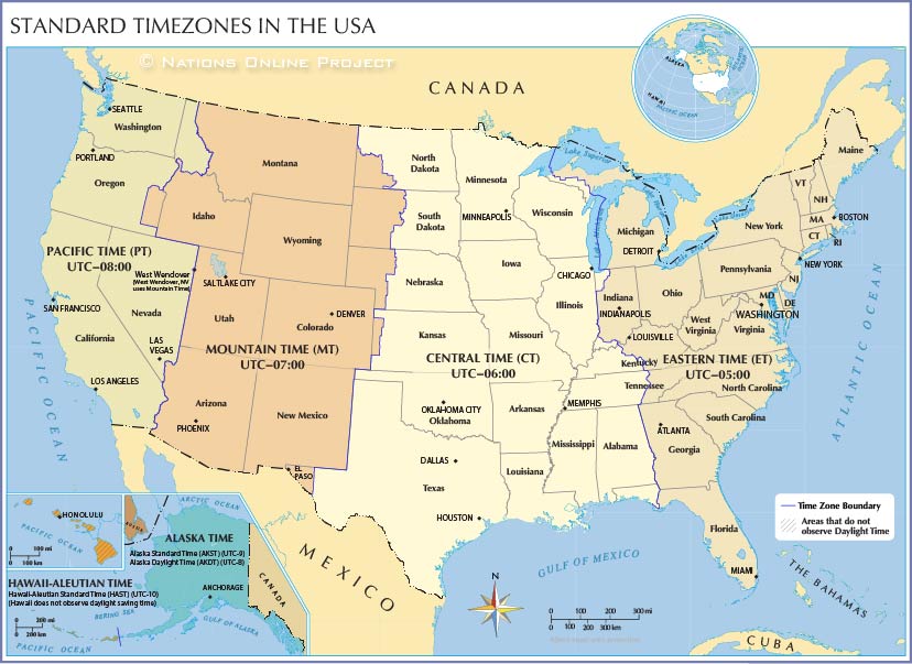 Time Zone Map of the United States - Nations Online Project