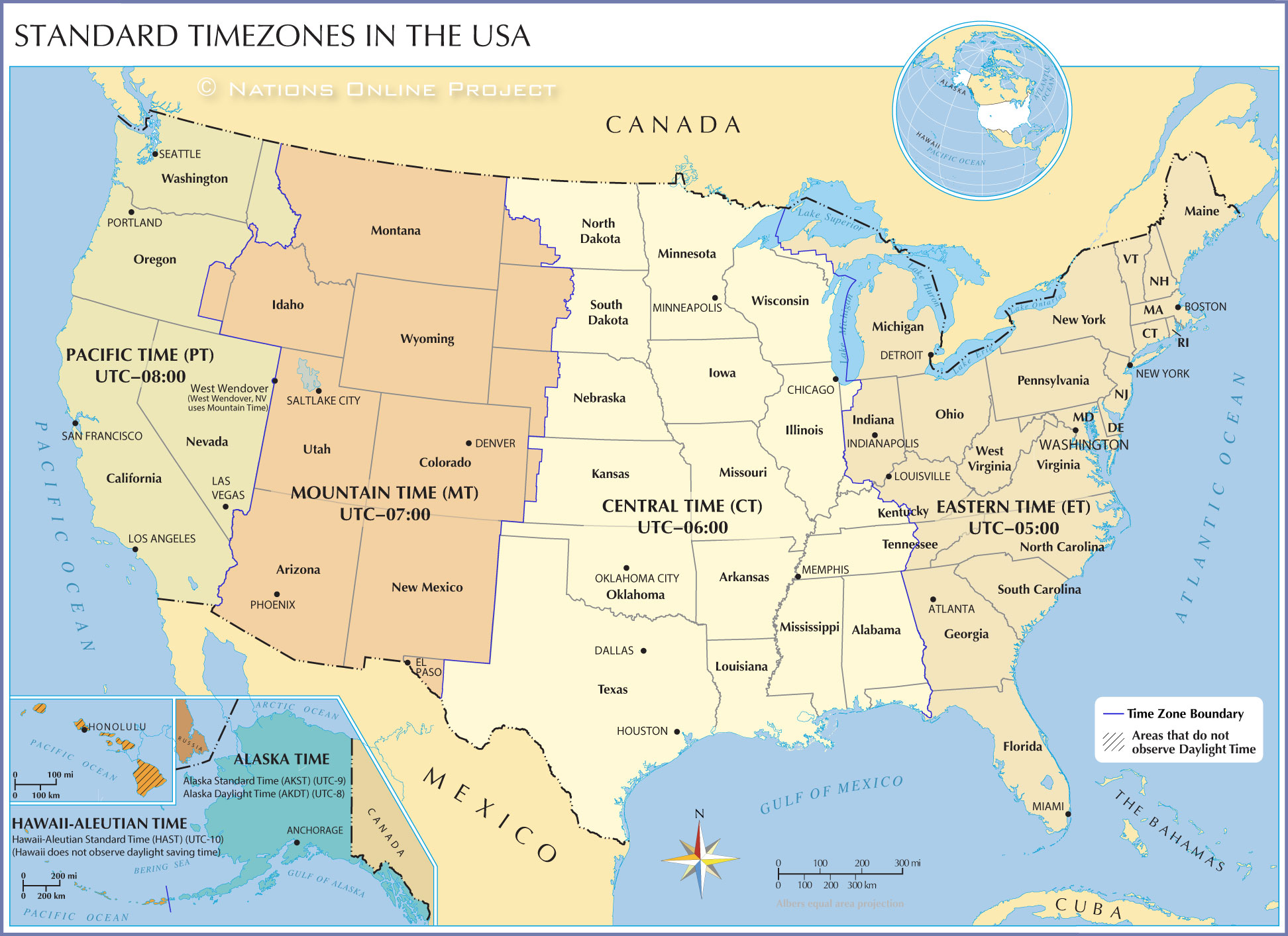 US Timezones Map 