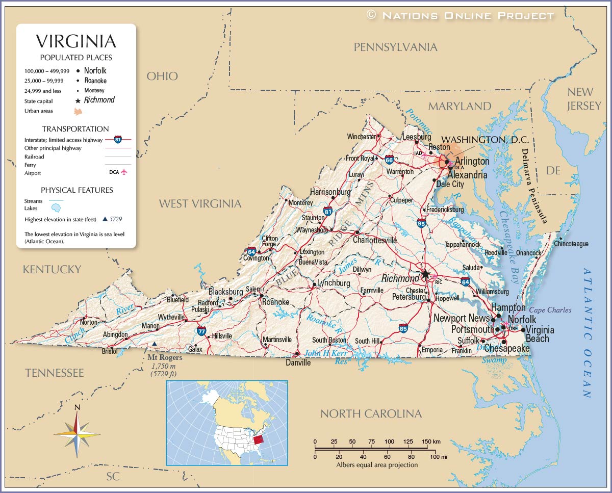 Map of the Commonwealth of Virginia, USA - Nations Online Project