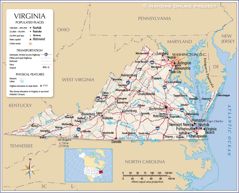 Map of the Commonwealth of Virginia, USA - Nations Online Project