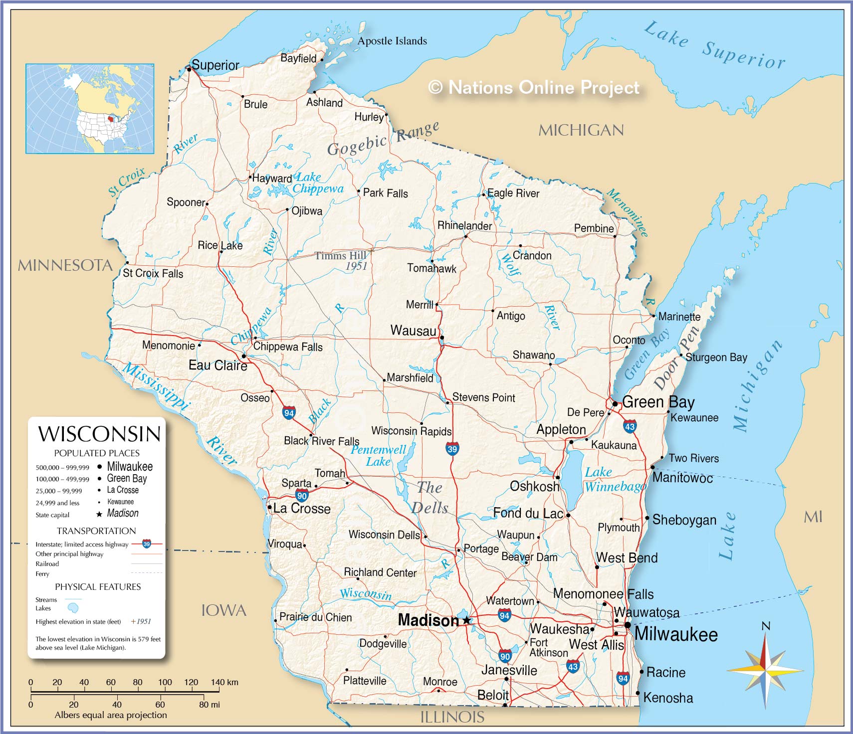 state of wisconsin map Map Of The State Of Wisconsin Usa Nations Online Project
