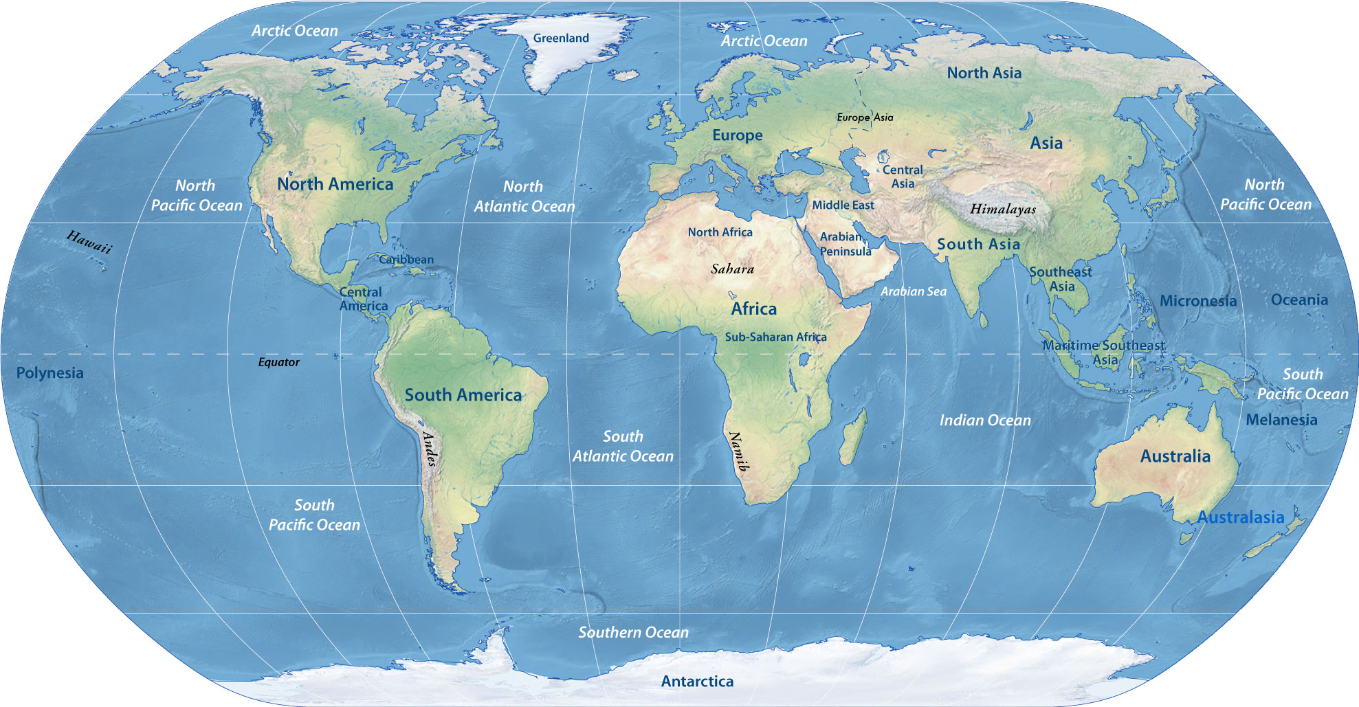 map of the world continents Physical Map Of The World Continents Nations Online Project map of the world continents