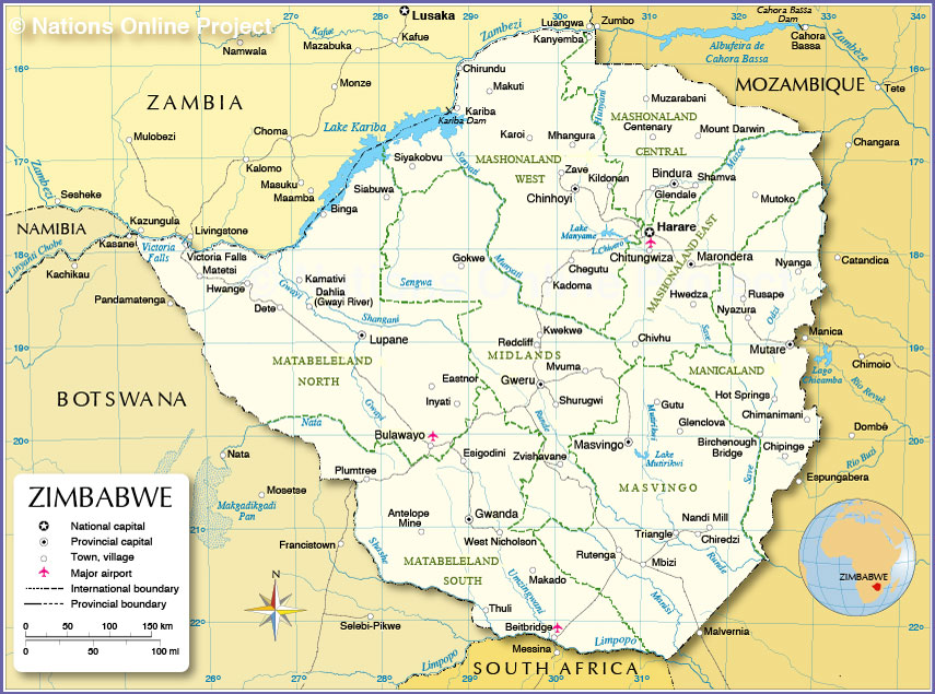 Political Map Of Zimbabwe Political Map of Zimbabwe   Nations Online Project