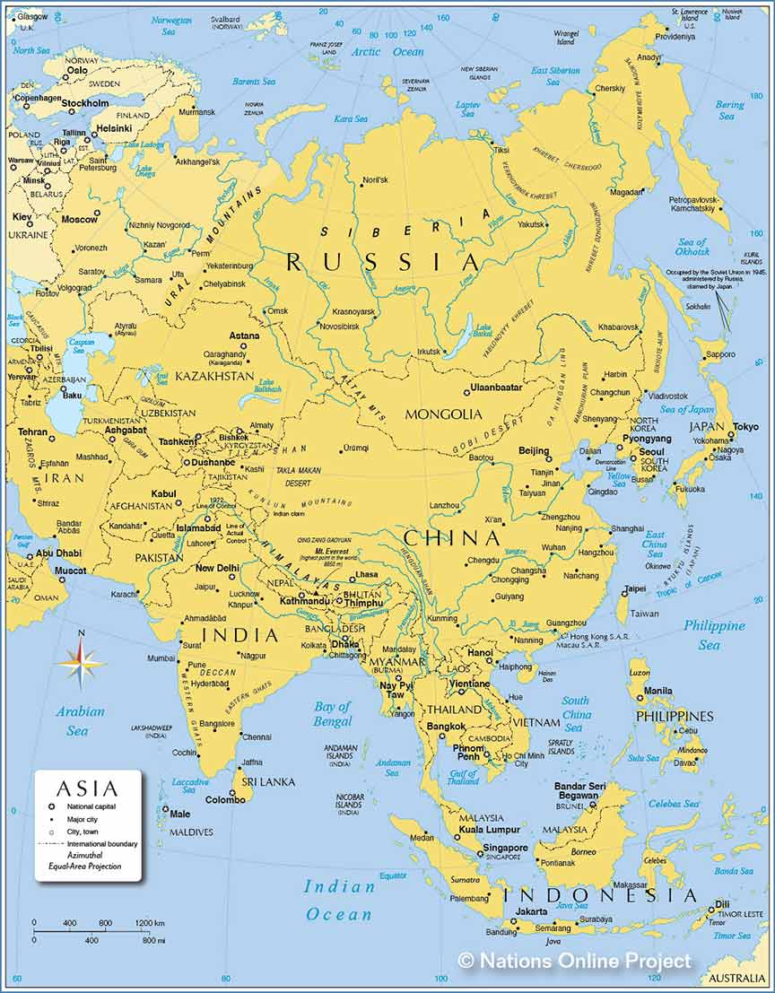 Asia Map With Country Names And Capitals Capital Cities of Asia   Nations Online Project