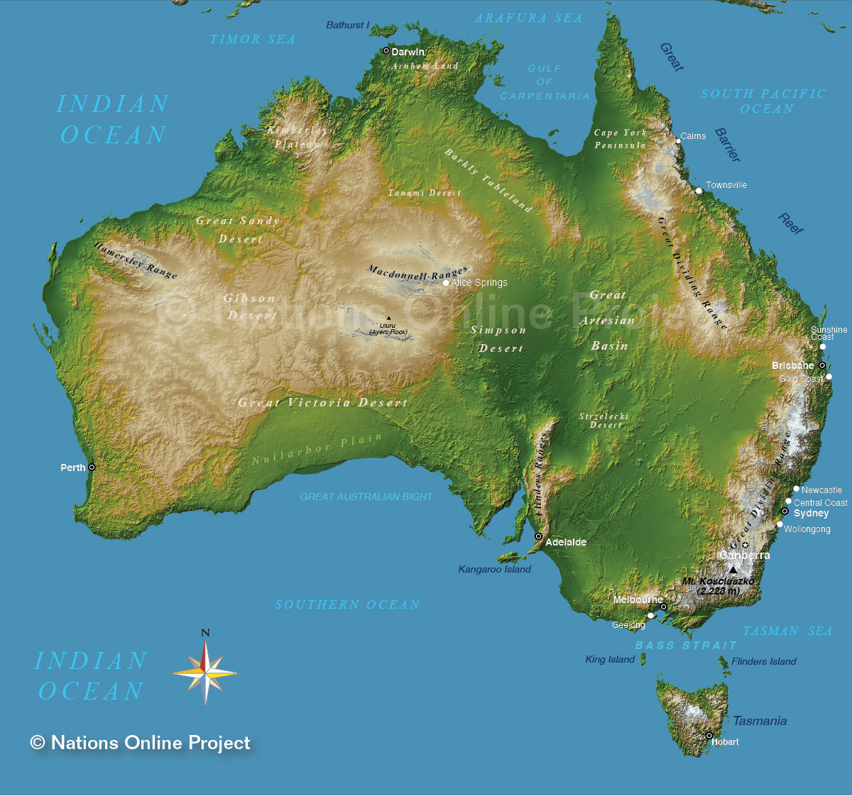 Topographic Map of Australia - Nations Online Project