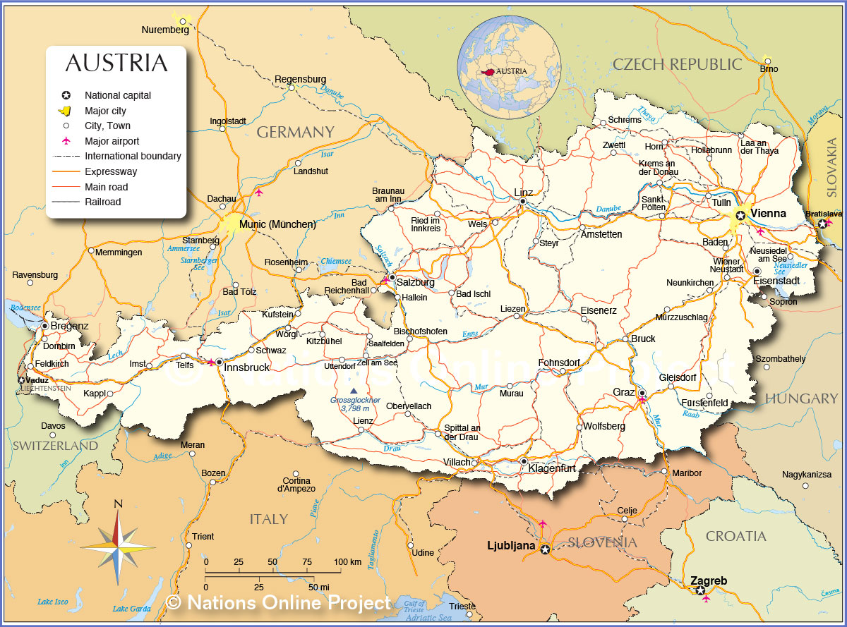 Map Of Austria Cities Political Map of Austria   Nations Online Project