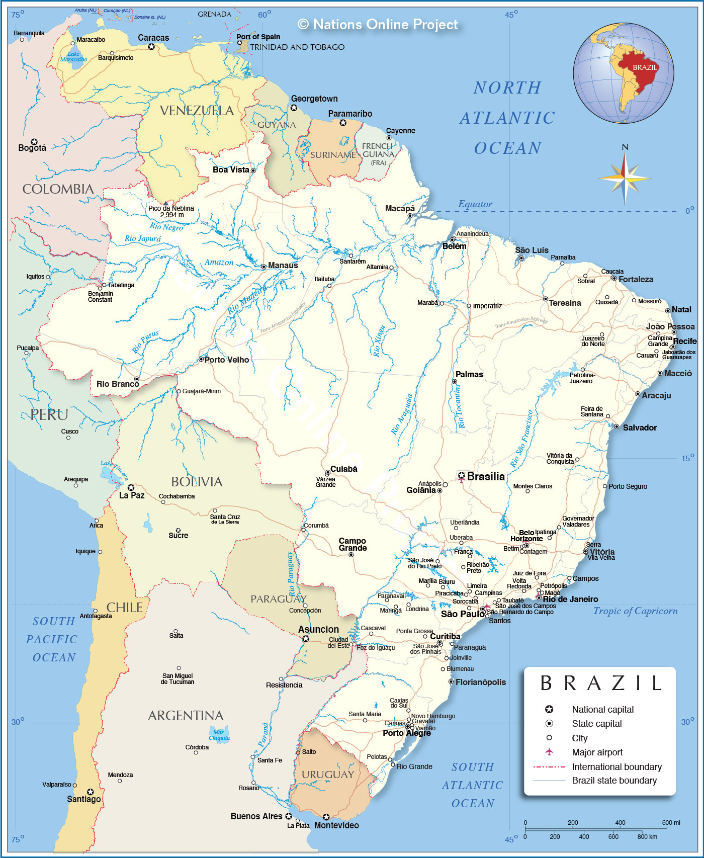 Map of the Brazilian legal  and its nine federal states: Acre