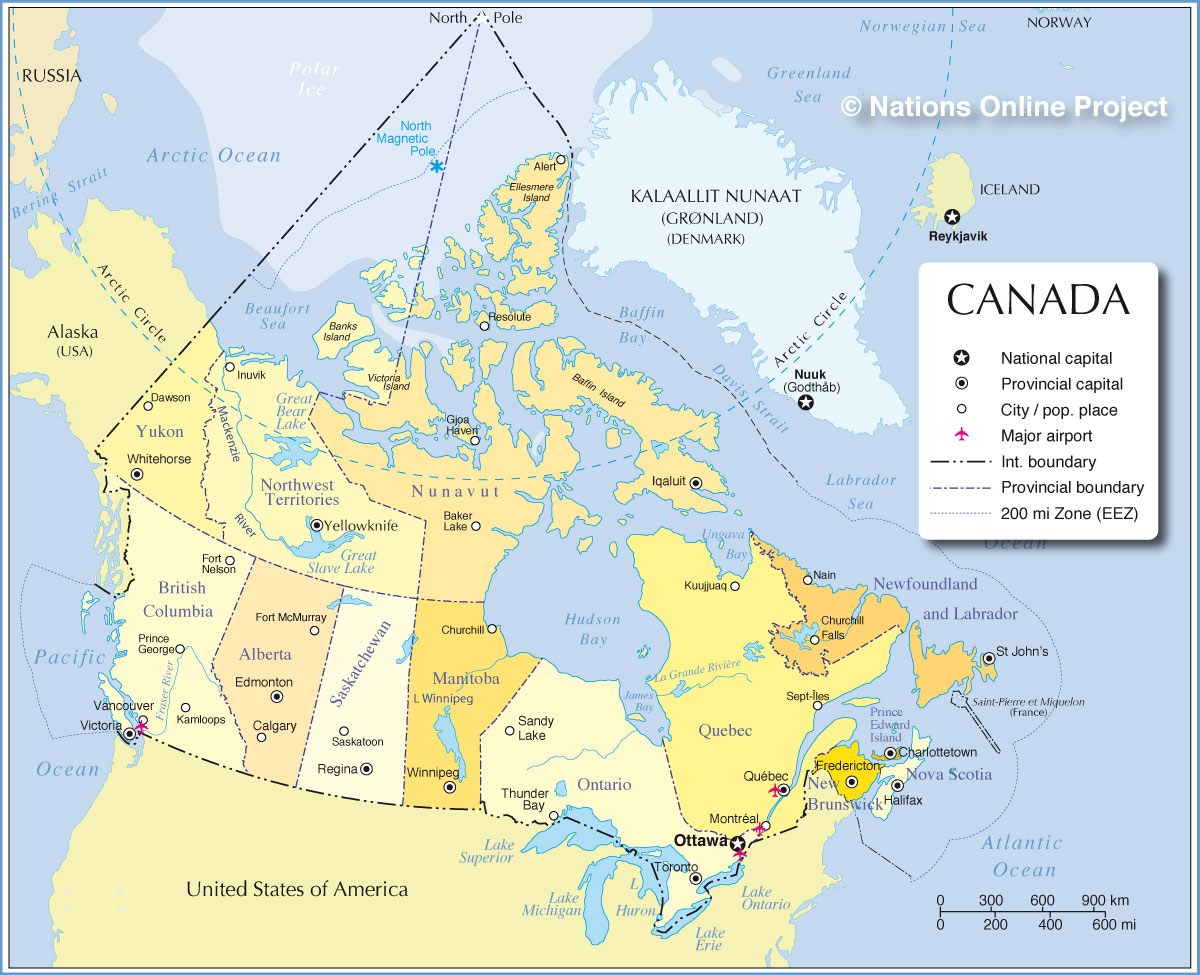 us canada border states map Administrative Map Of Canada Nations Online Project us canada border states map