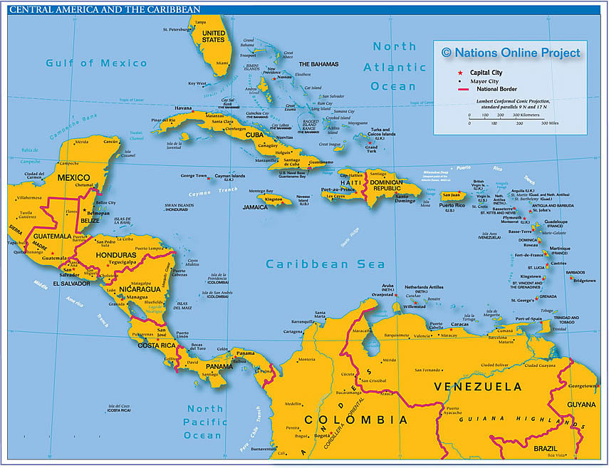 Central America & The Caribbean Map Political Map of Central America and the Caribbean (West Indies 