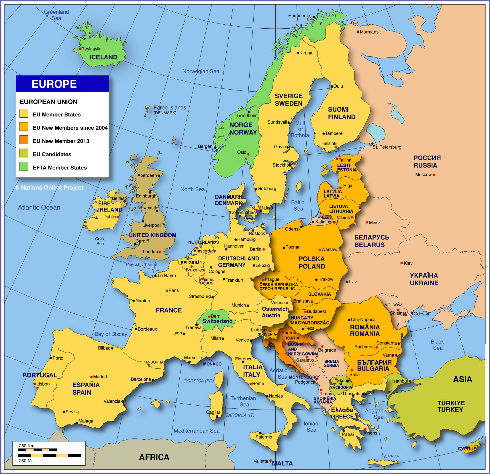 european map with major cities Map Of Europe Member States Of The Eu Nations Online Project european map with major cities