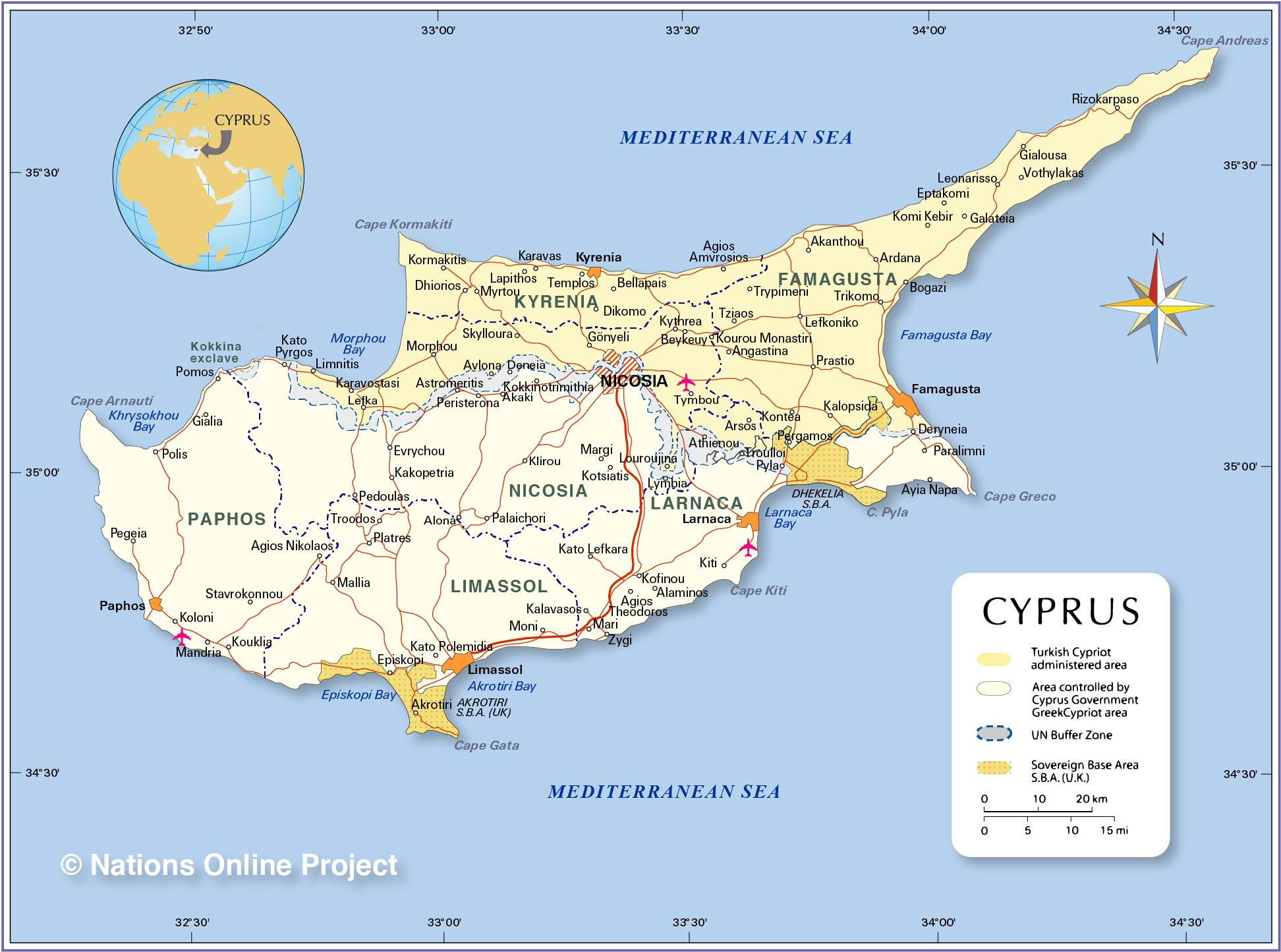 Map Of Cyprus And Turkey Political Map of Cyprus   Nations Online Project