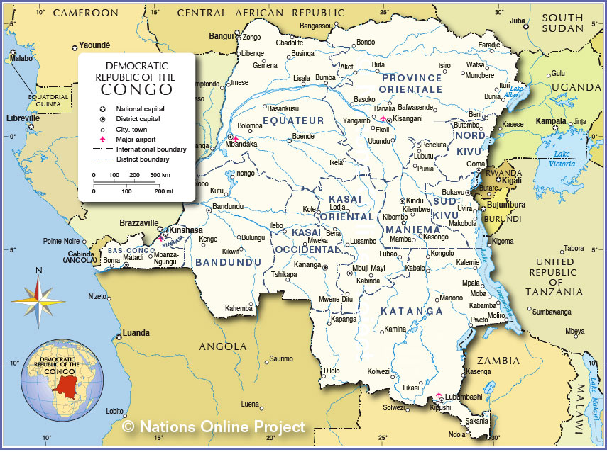 Administrative Map of Democratic Republic of the Congo - Nations Online ...