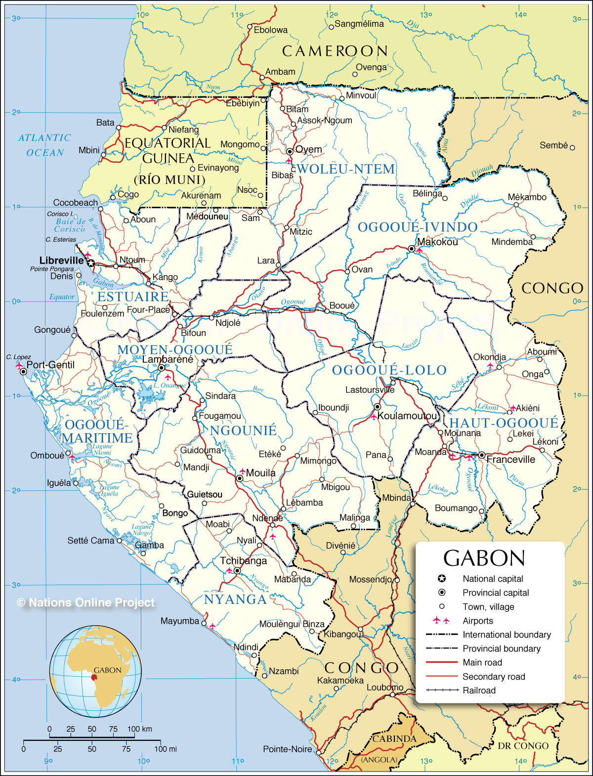 Administrative Map Of Gabon 1200 Pixel Nations Online Project