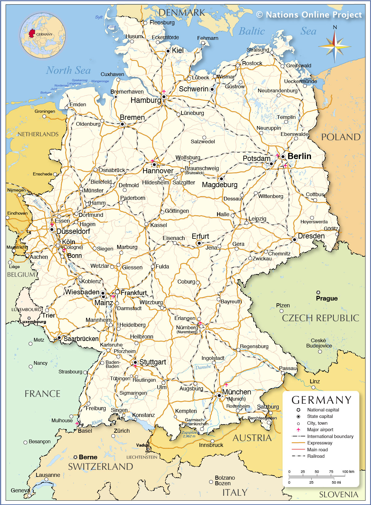 A Map Of Germany With Cities And Towns - United States Map