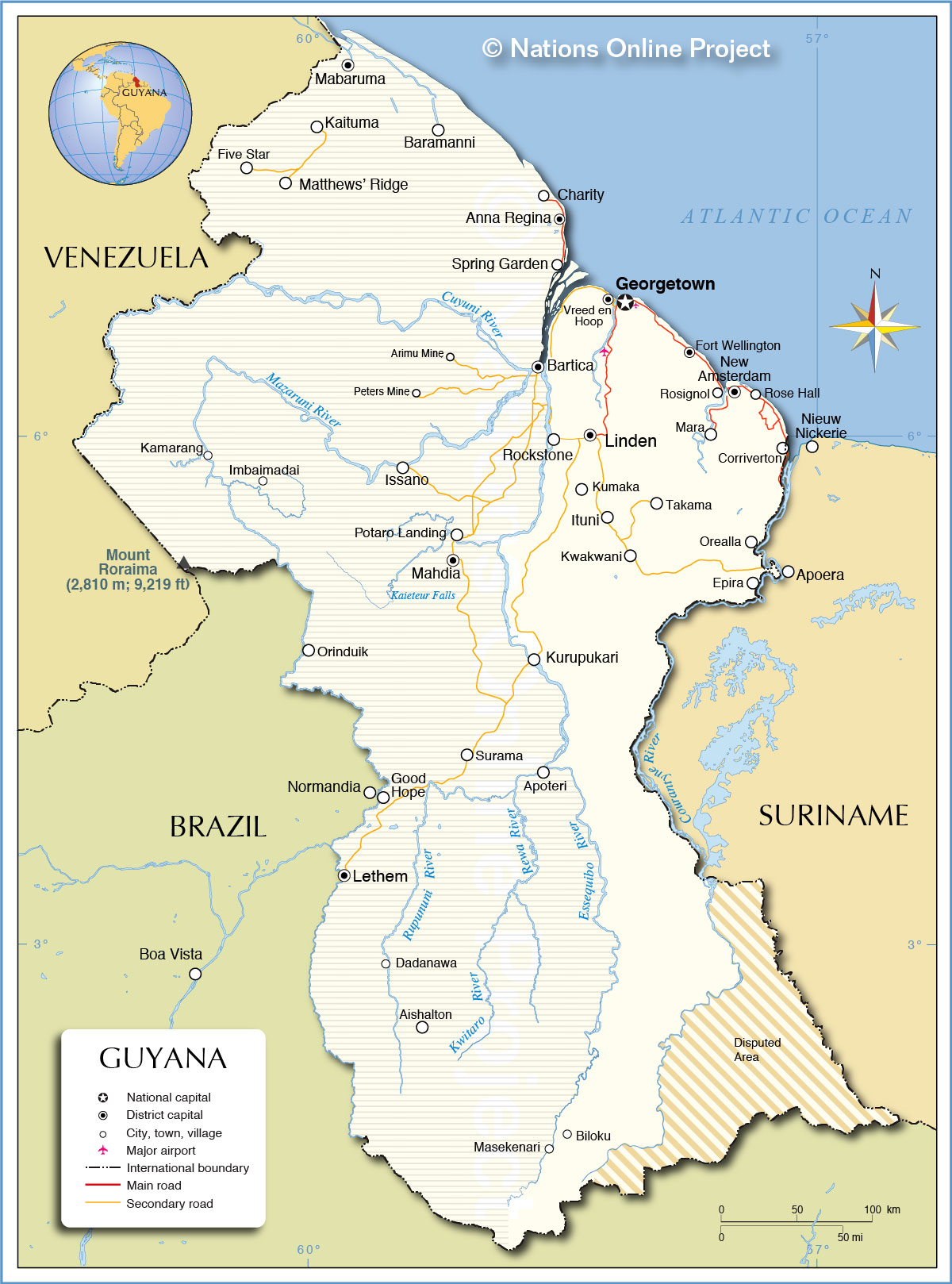 Map Of Guyana Showing Natural Regions Political Map Of Guyana - Nations Online Project