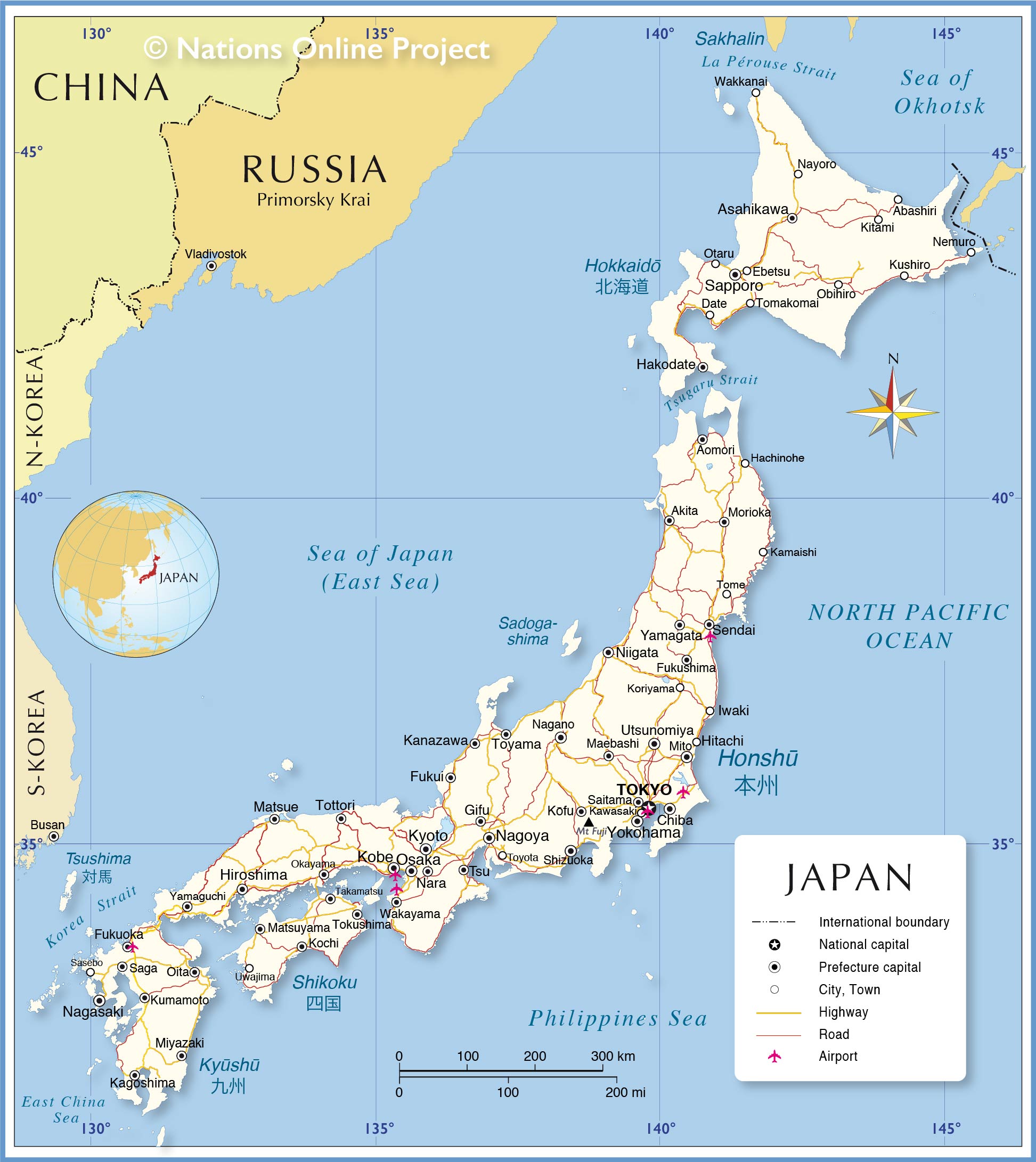 Japan And Surrounding Countries Map Political Map of Japan   Nations Online Project