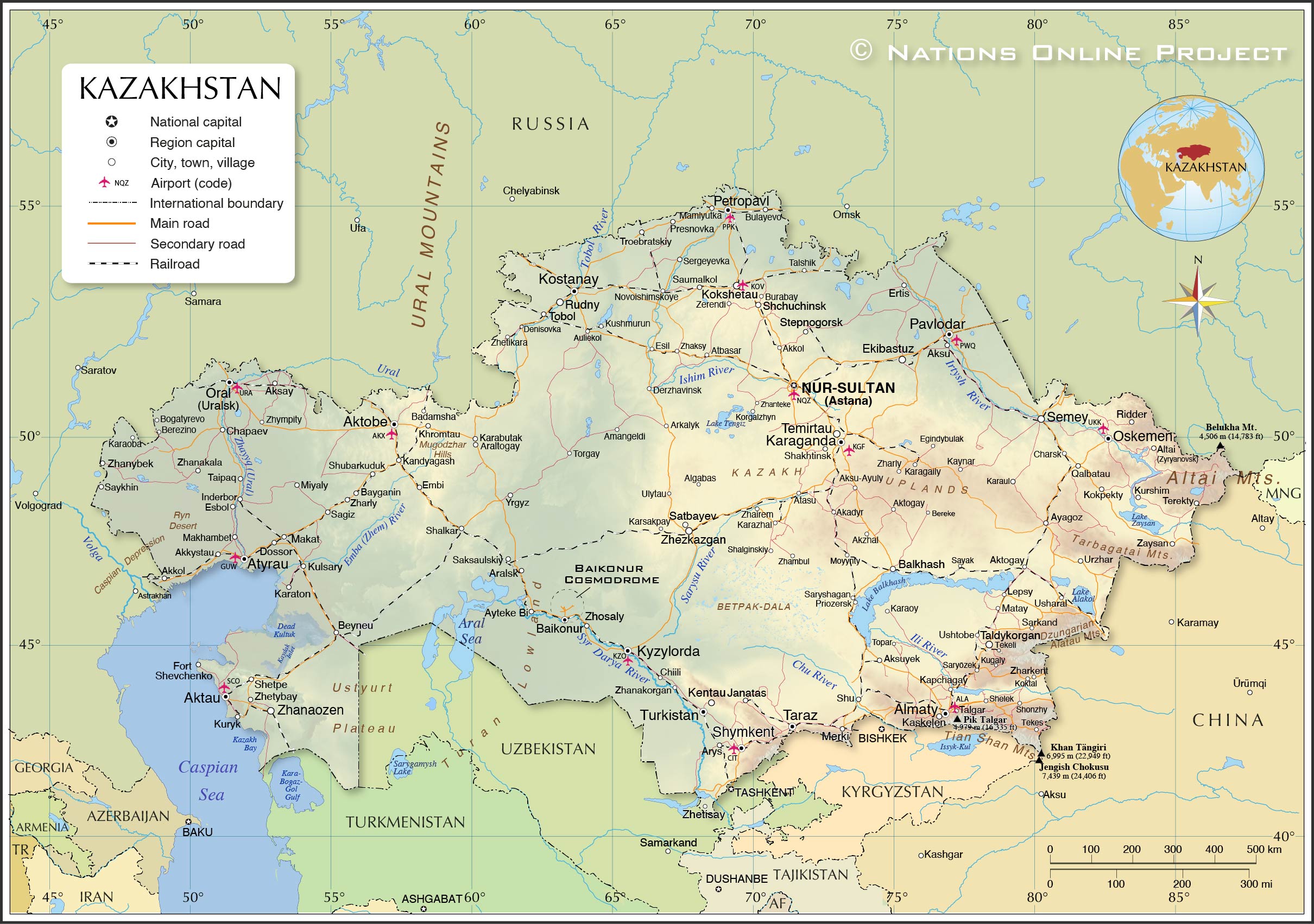 Detailed Map of Kazakhstan - Nations Online Project