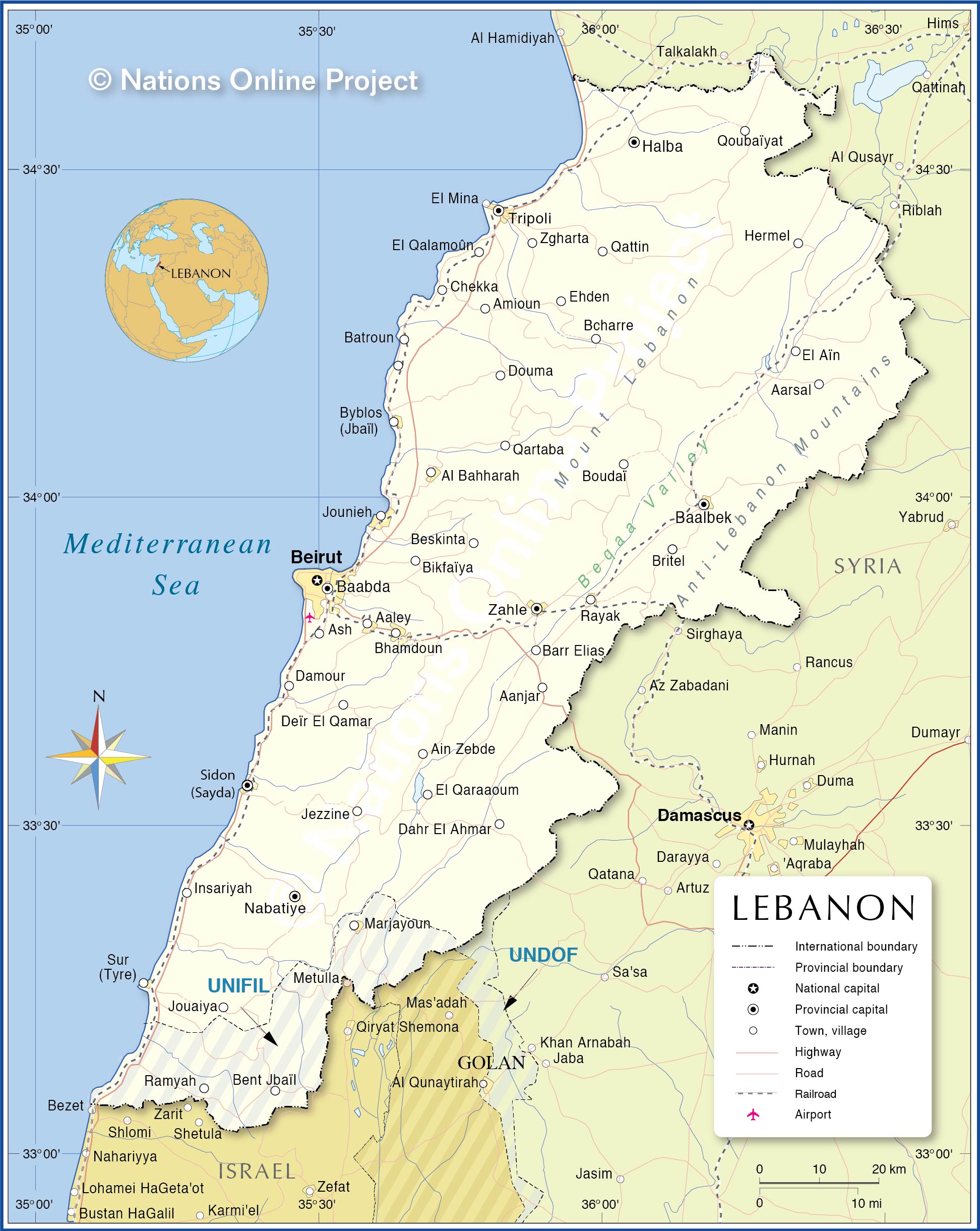 Lebanon On The Map Political Map of Lebanon   Nations Online Project