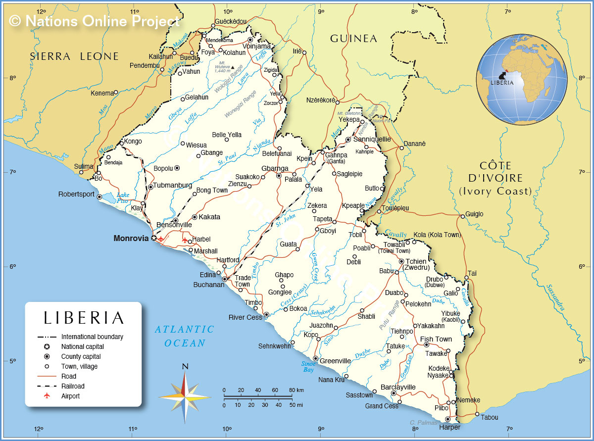 Physical Map Of Liberia Political Map Of Liberia - Nations Online Project
